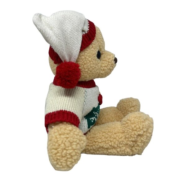 TB Trading Christmas Bear Plush Curly Fur Holly Berry Sweater Beige 14 Inch - Picture 4 of 11